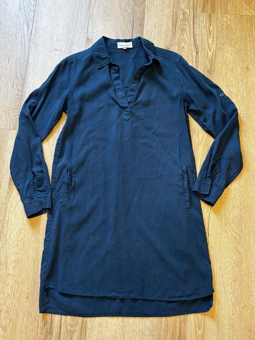 Bella Dahl 100% Tencel Lyocell Long Sleeve Split Neck Tunic Shirt Dress
